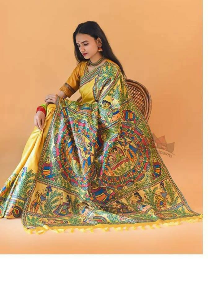 Exclusive Collection Yellow 5 Beautiful Khadi Ghicha Handloom Saree