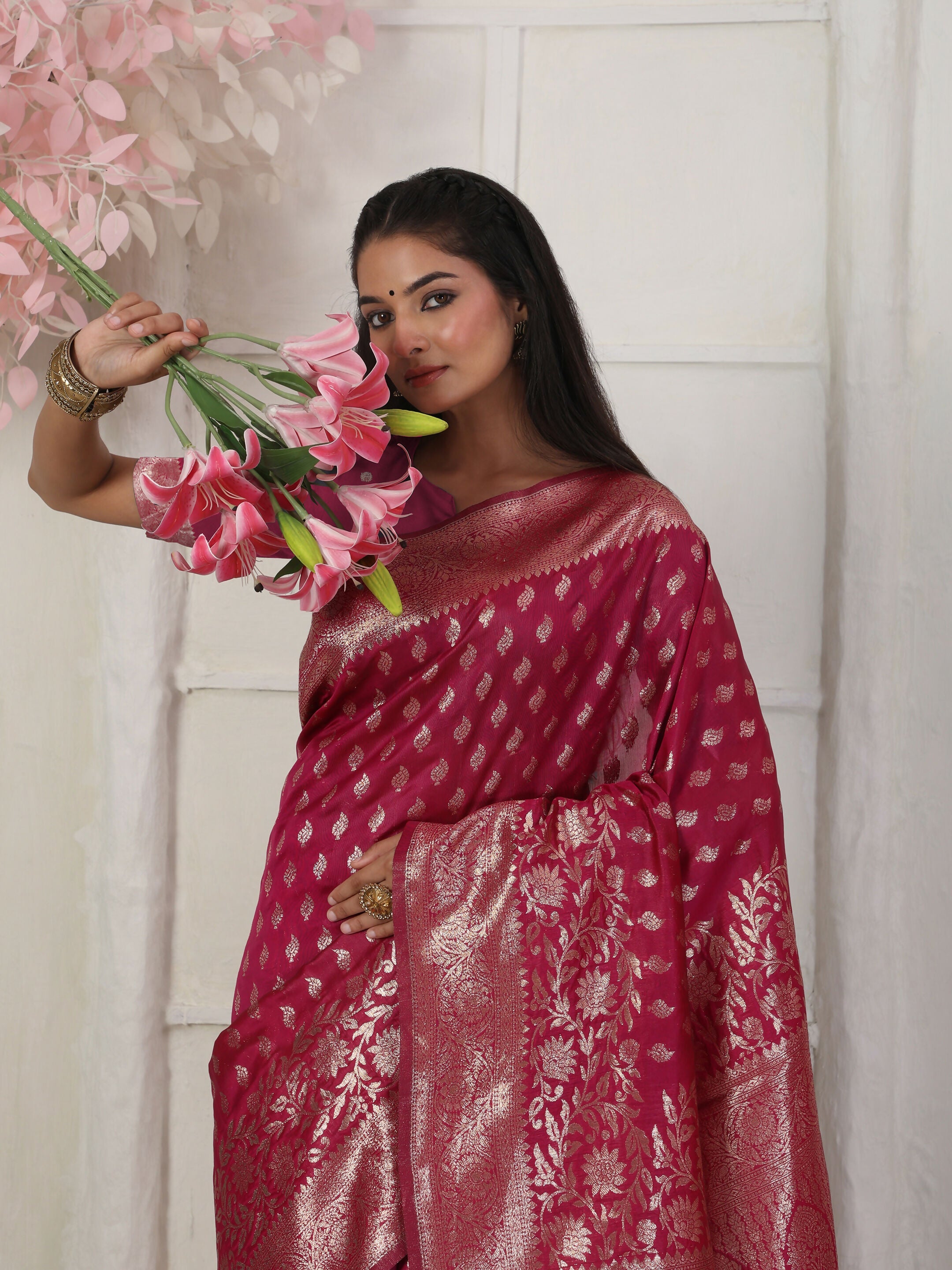Shree Shyam Fashion Lichi Silk Wine Saree