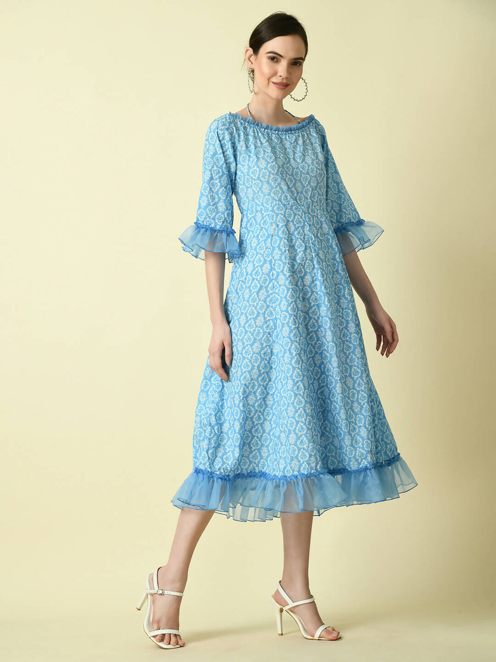 Myshka Women's Blue Empire Printed Dress
