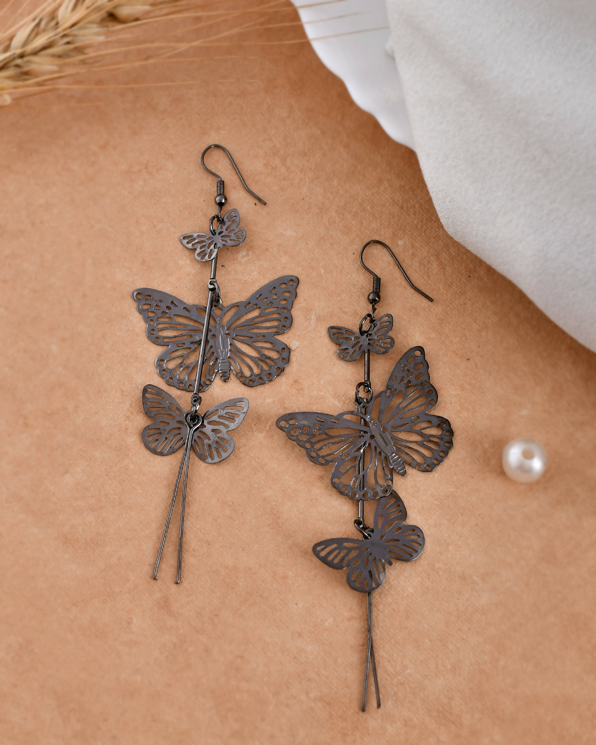 VOJ Women Rhodium-Plated Butterfly style Stainless Steel Drops & Danglers Earrings
