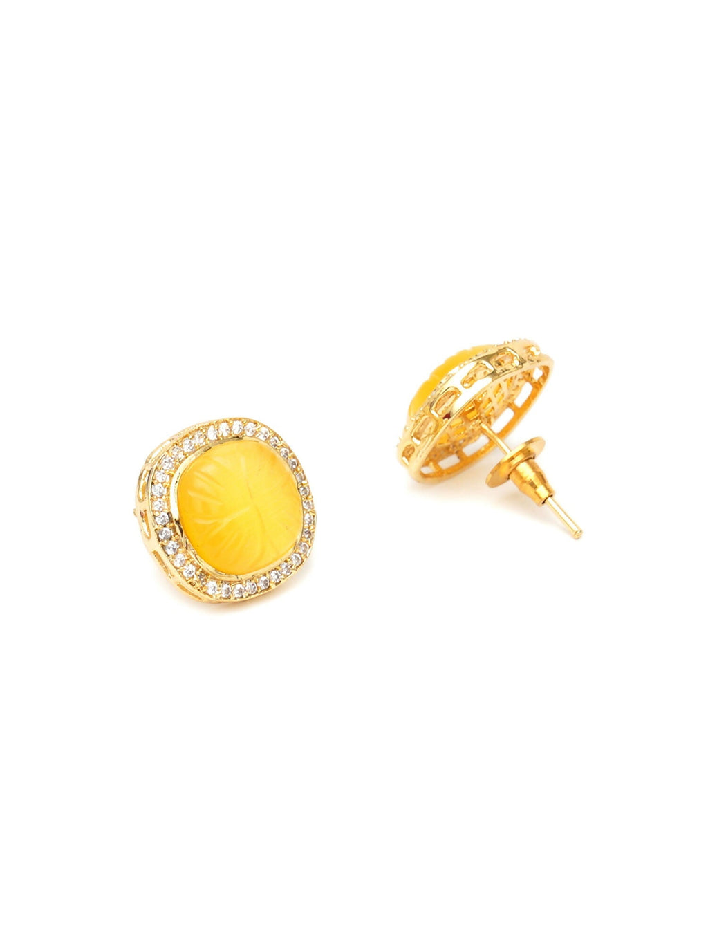 Yellow Stone Kundan Studs (yellow) - Ruby Raang