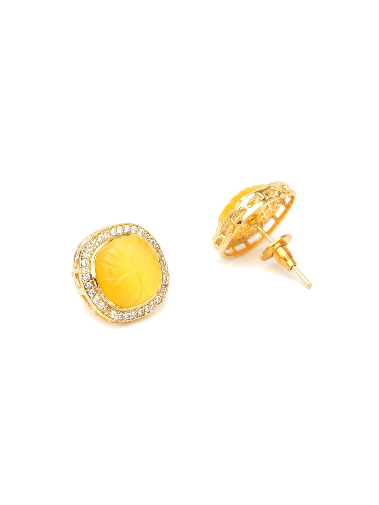 Yellow Stone Kundan Studs (yellow) - Ruby Raang