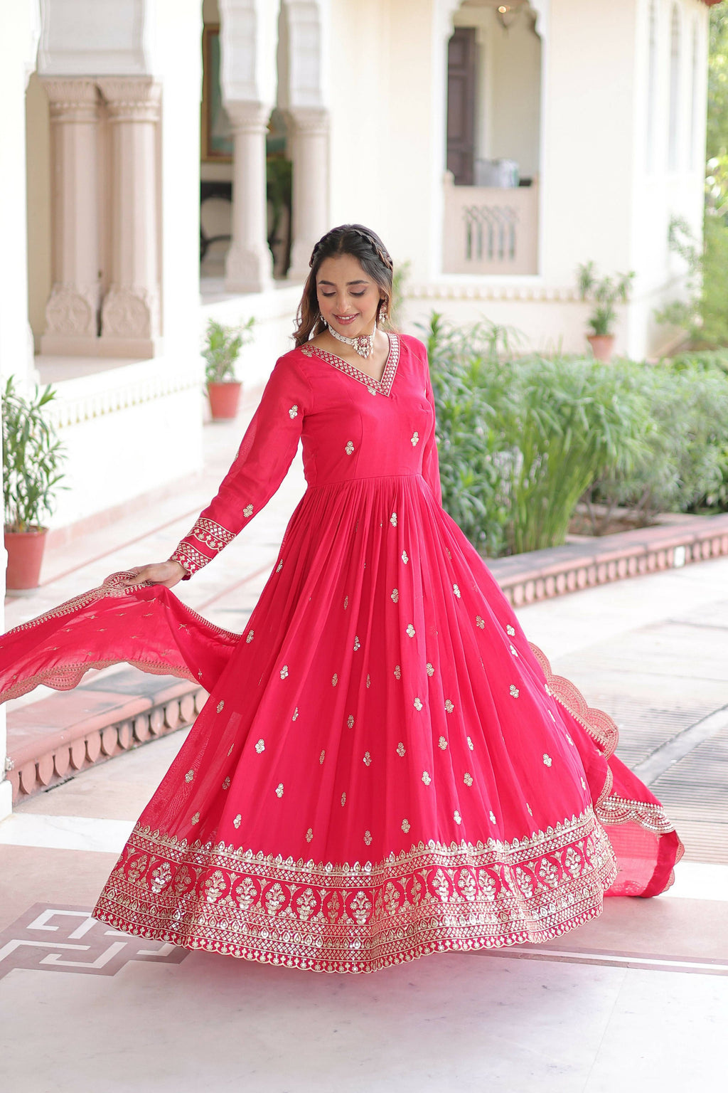 Joban Fashion Pink Readymade Kurta Set With Sequence embroidery Work