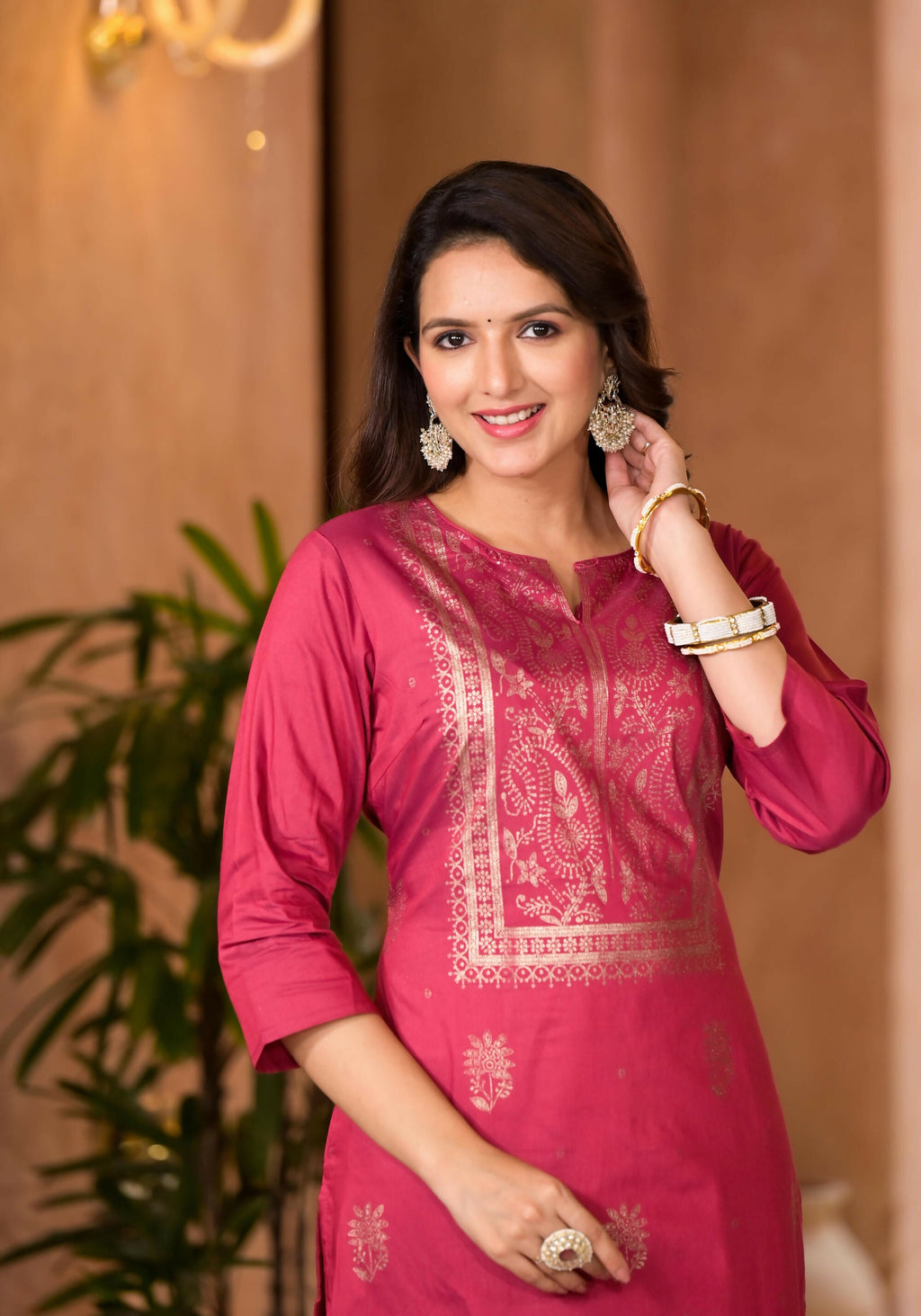 Juniper Women's Maroon Ethnic Motif Printed Cotton Kurta & Pant Set