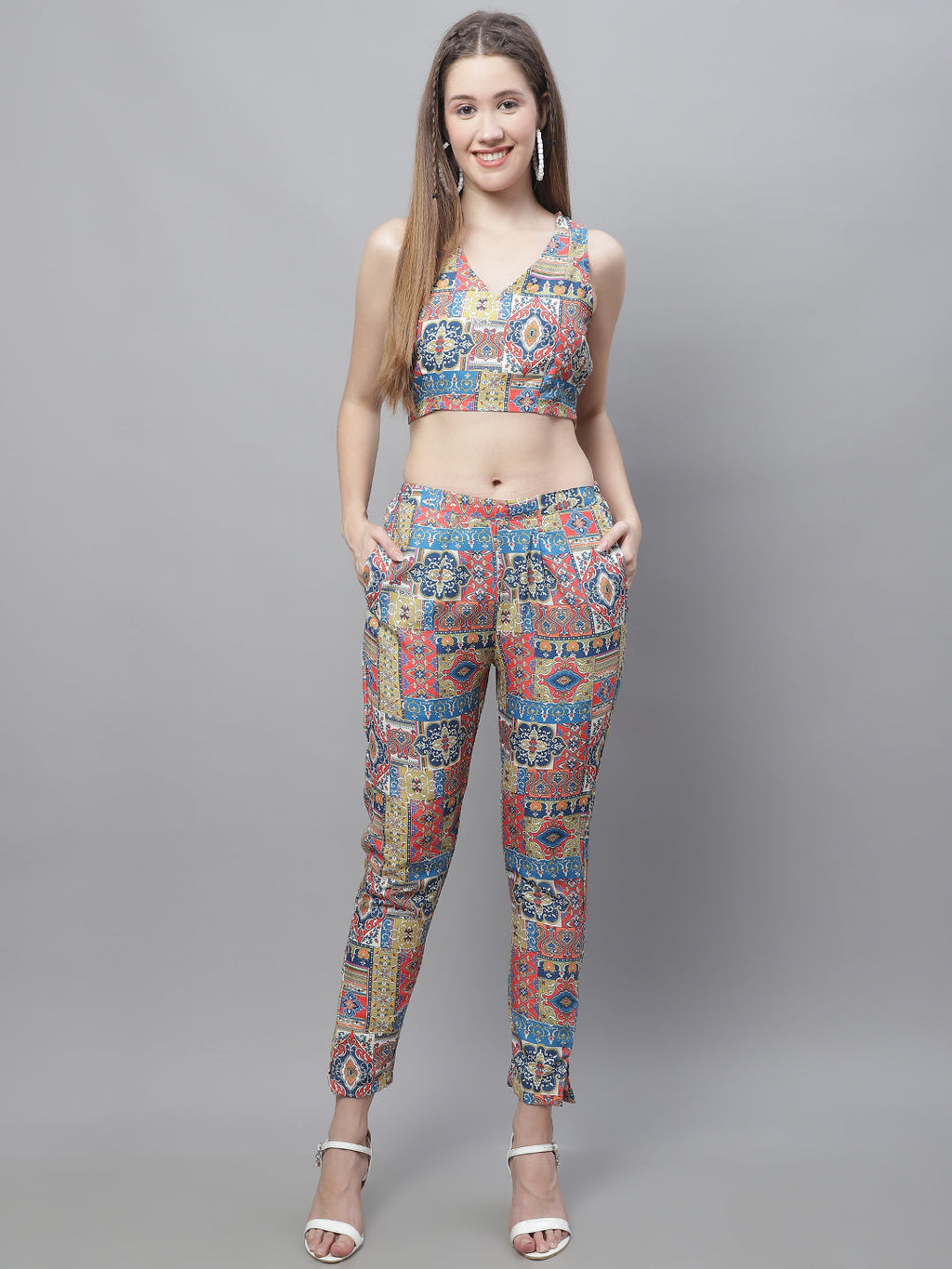 Jainish Women's WoDigital Printed Crop Top and Jacket Set - Multi