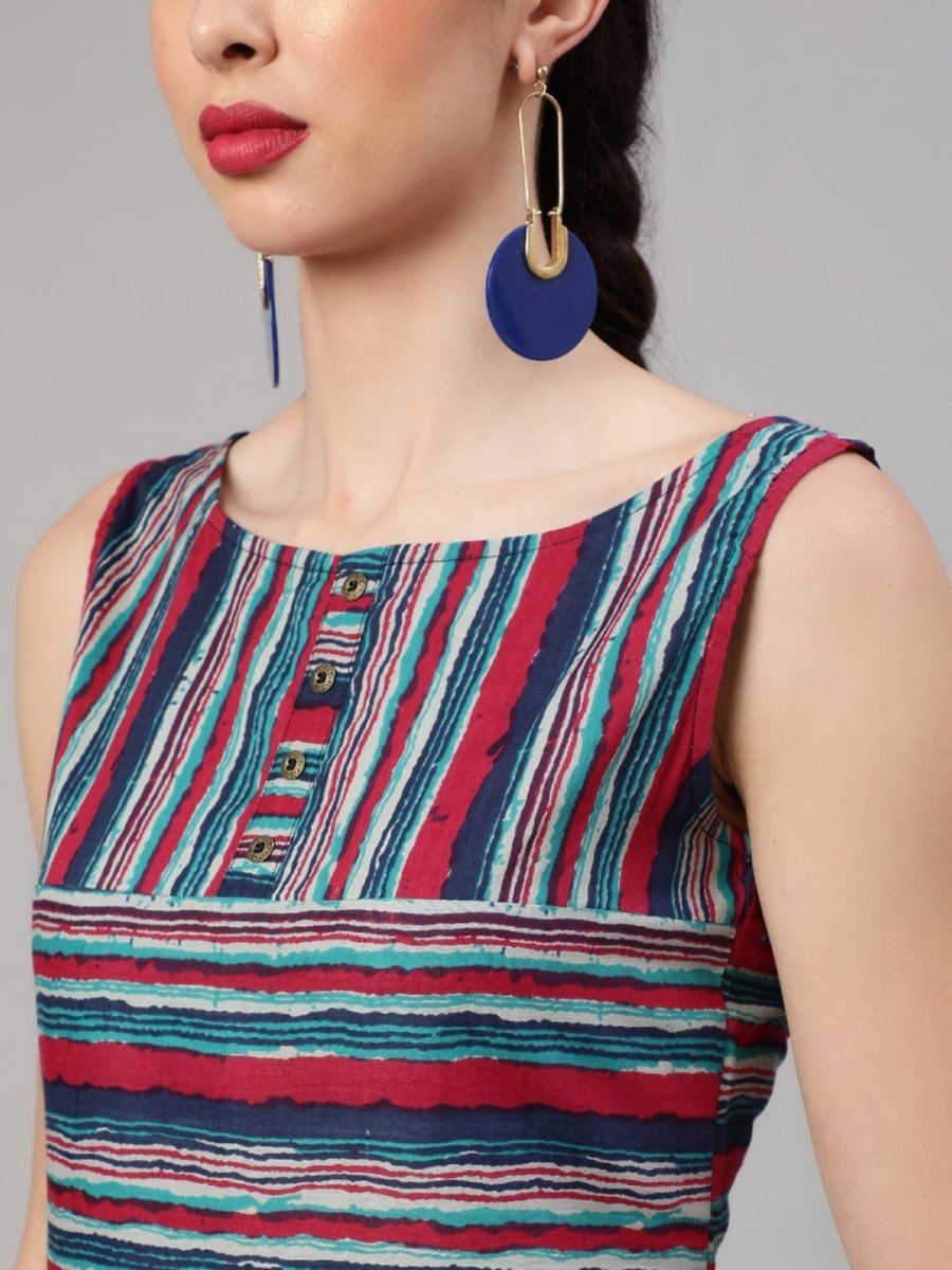 Aks Striped Regular Pure Cotton Kurta With Salwar