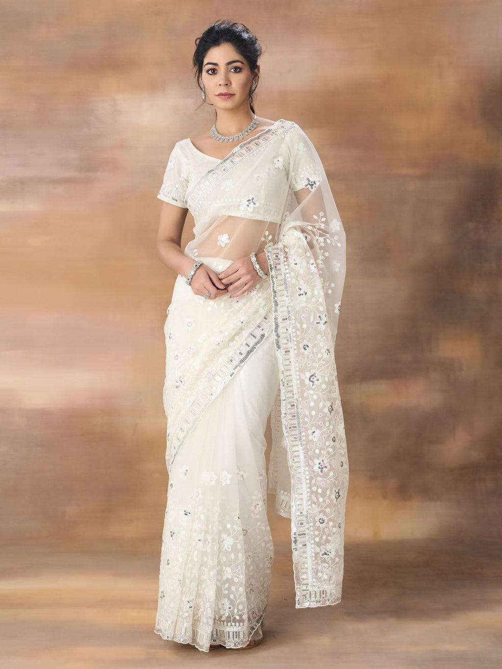 kasee Floral Embroidered Net Saree