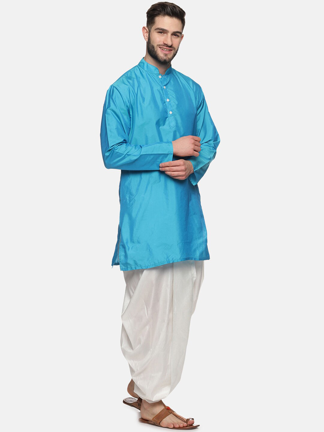 Sethukrishna Men Turquoise Blue Angrakha Kurta with Salwar