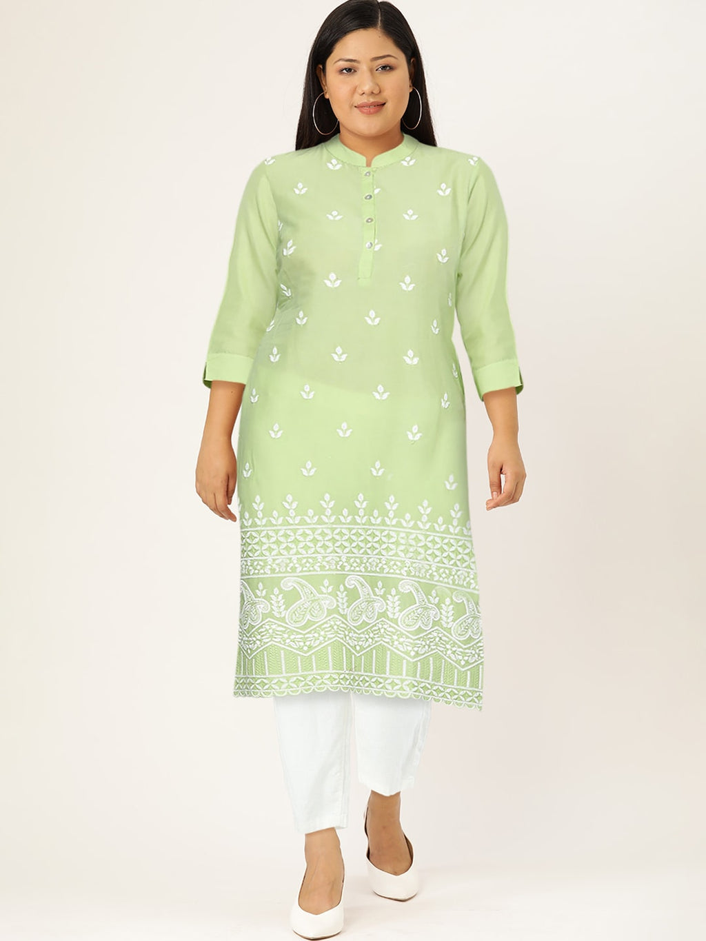 HERE&NOW Women Pure Cotton Ethnic Motifs Embroidered Thread Work Kurta