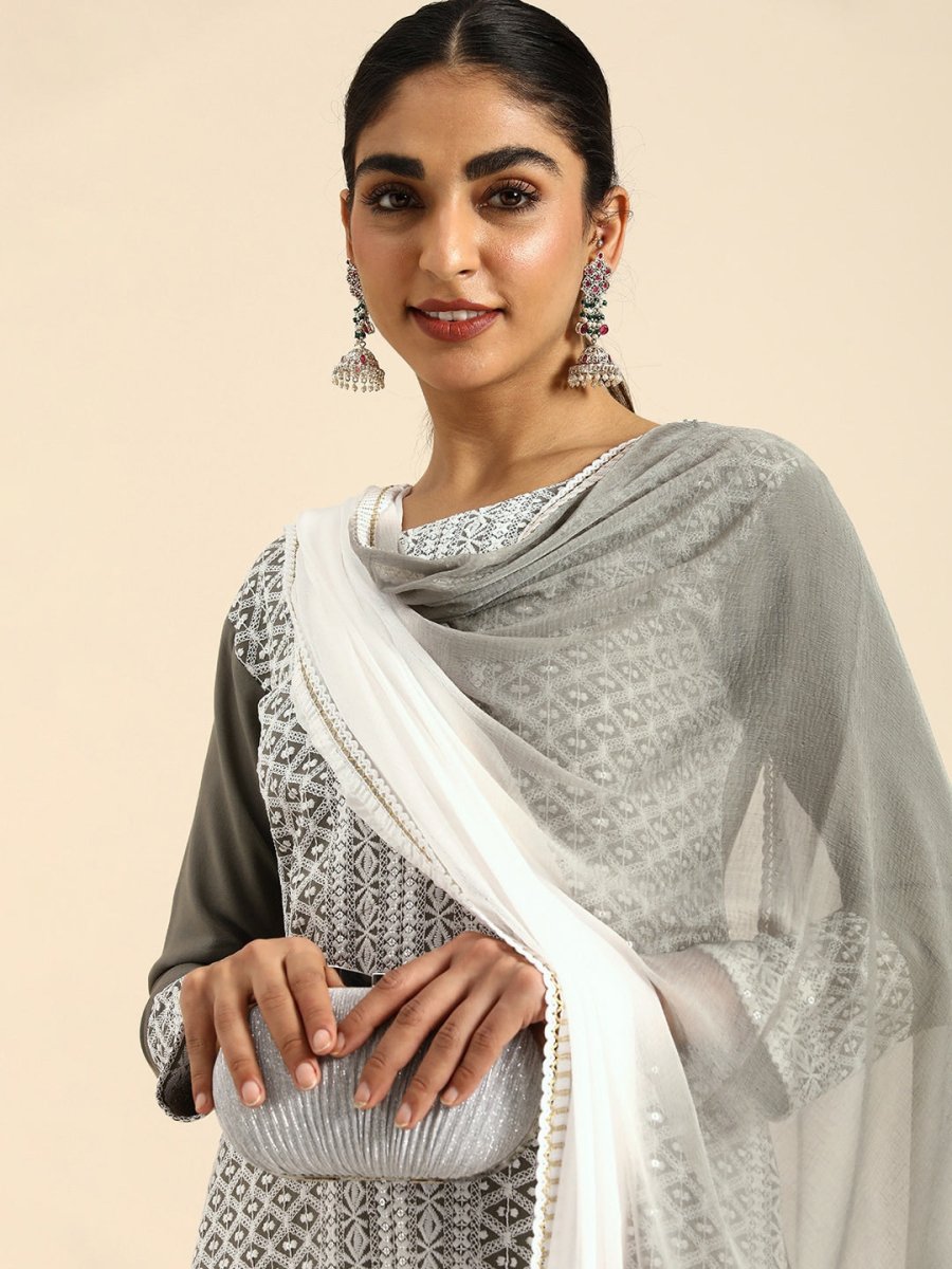 All About You Women Embroidered Chikankari Kurta With Trousers & With Dupatta