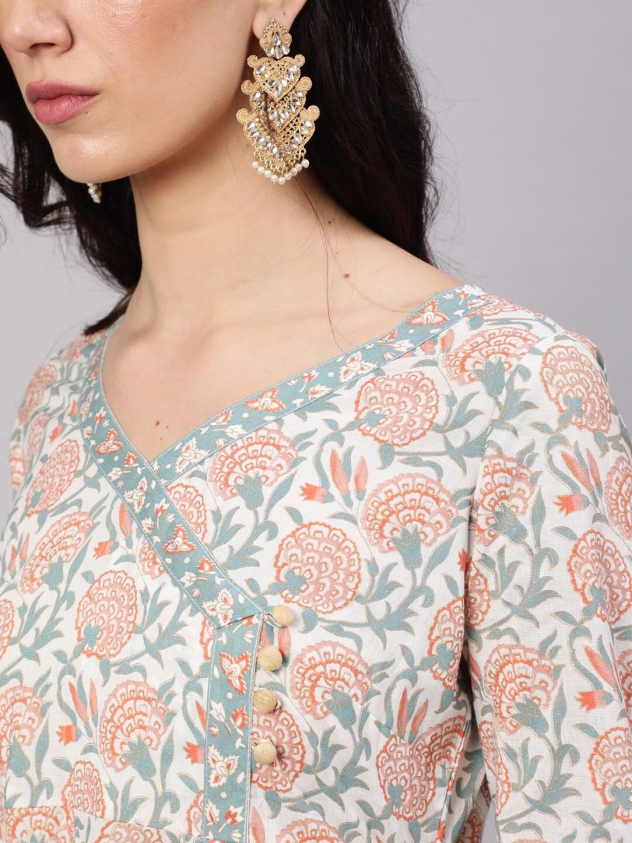 Aks Floral Printed Cotton Anarkali Kurta