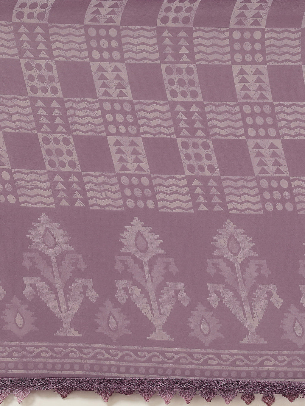 Tikhi Imli Mauve Batik Saree With Chikankari Lace