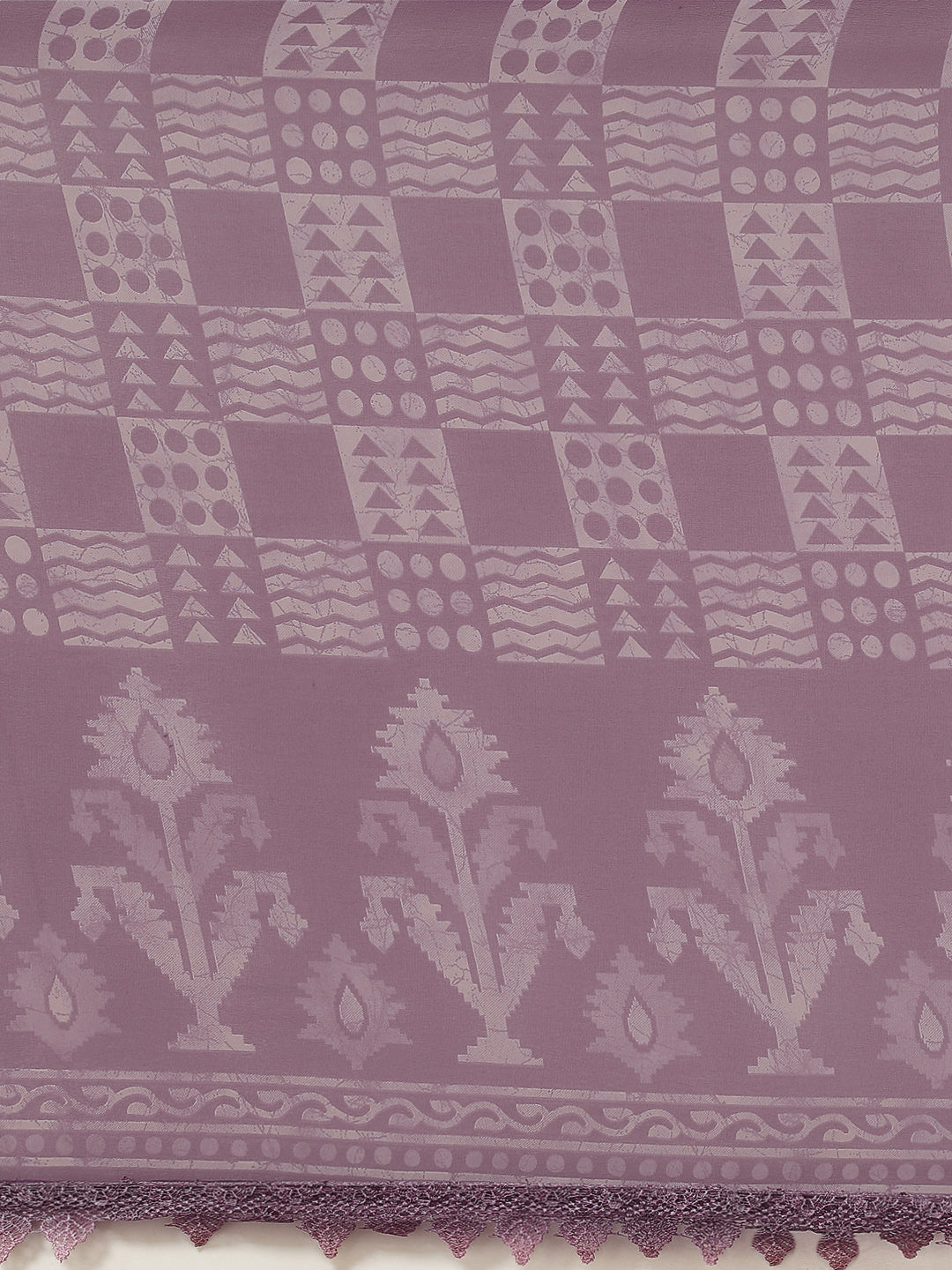 Tikhi Imli Mauve Batik Saree With Chikankari Lace