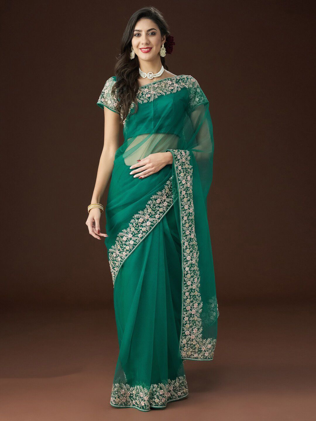 kasee Floral Embroidered Net Saree