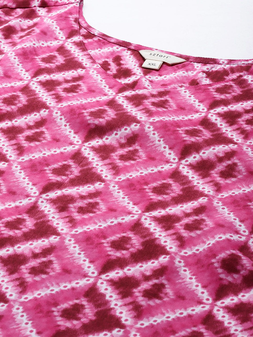 Sztori Women Plus Size Pink & Off White Printed Kurta