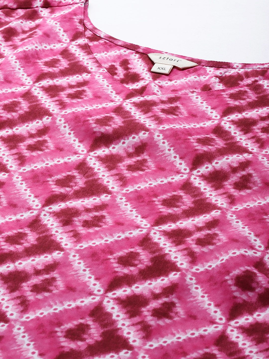 Sztori Women Plus Size Pink & Off White Printed Kurta