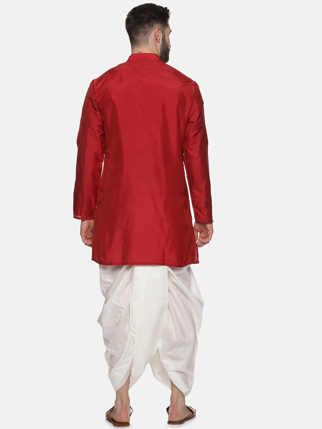 Sethukrishna Men Maroon Kurta with Dhoti Pants