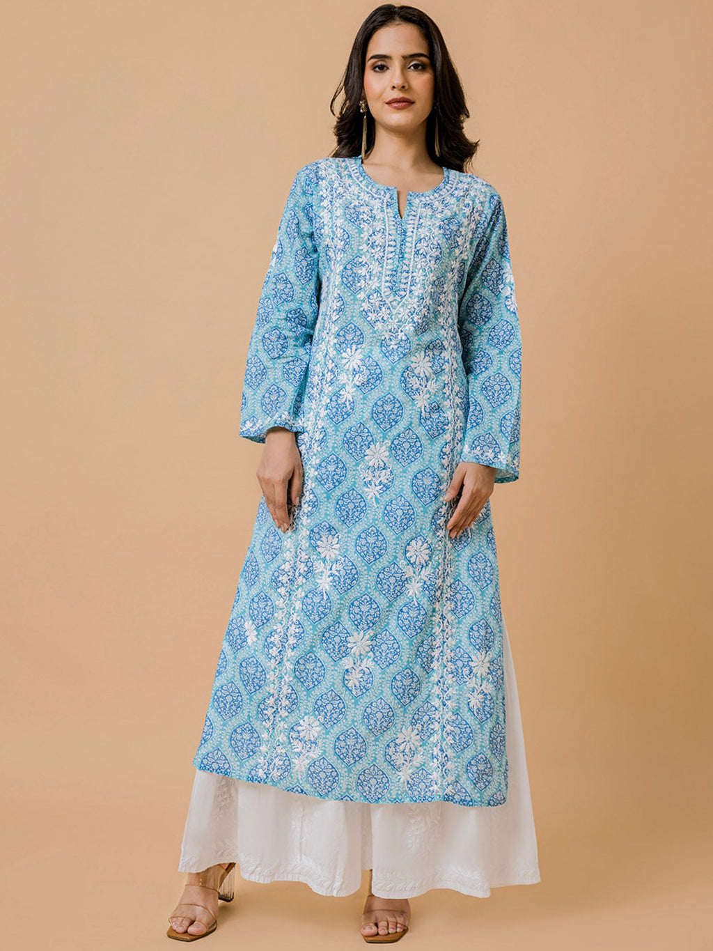 HOUSE OF KARI Ethnic Motifs Printed Cotton Panelled Chikankari Kurta