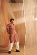 Pink Modal Silk Designer Printed Men's Kurta Set - Mahotsav