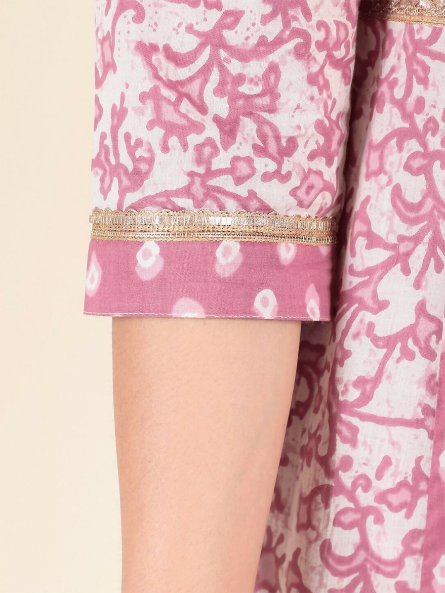 Aramya Anarkali Soft Cotton Block Print Women's Kurta - Pink