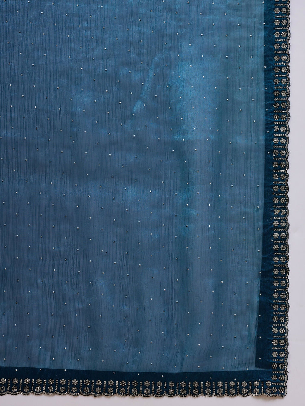 Teal Organza Swaroski Diamond Work Saree with Unstitched Blouse - Radha