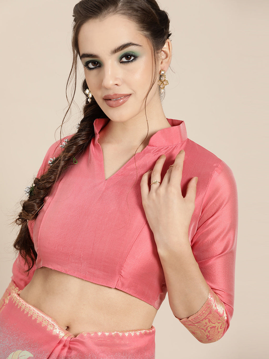 Saree Mall Pink & Blue Floral Dyed Banarasi Saree