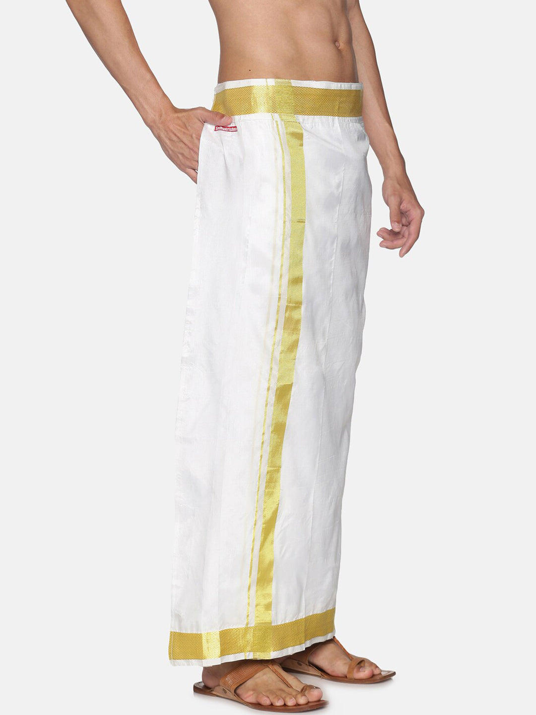 Sethukrishna Men White Solid Readymade Dhoti