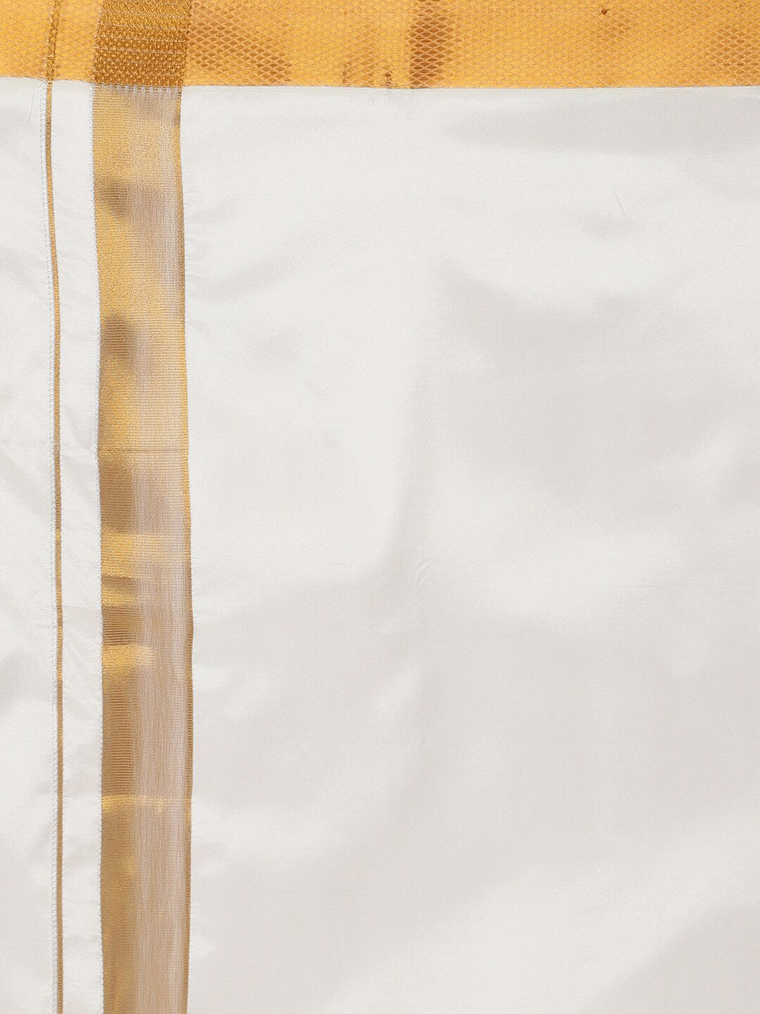Sethukrishna Men Cream-Coloured Solid Art Silk Dhoti With Angavastram