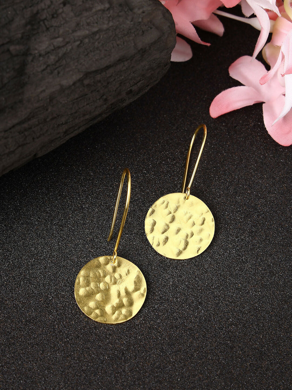 NVR Women Gold-Polished Fish Hook Circle Drop Earrings