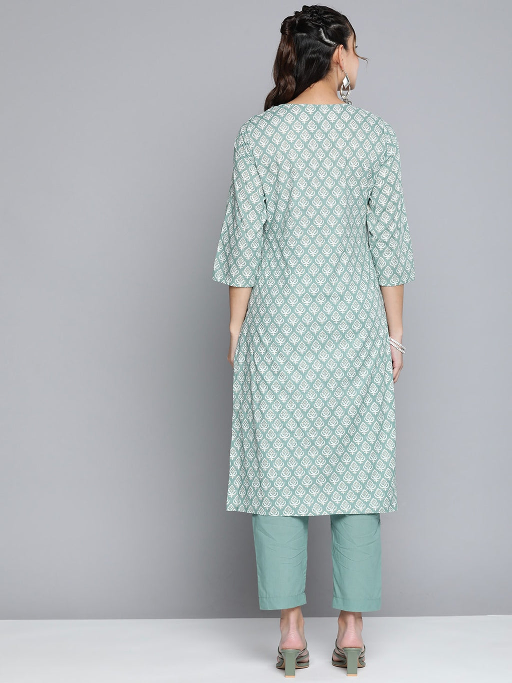 HERE&NOW Women Ethnic Motifs Embroidered Mirror Work Pure Cotton Kurta With Trousers