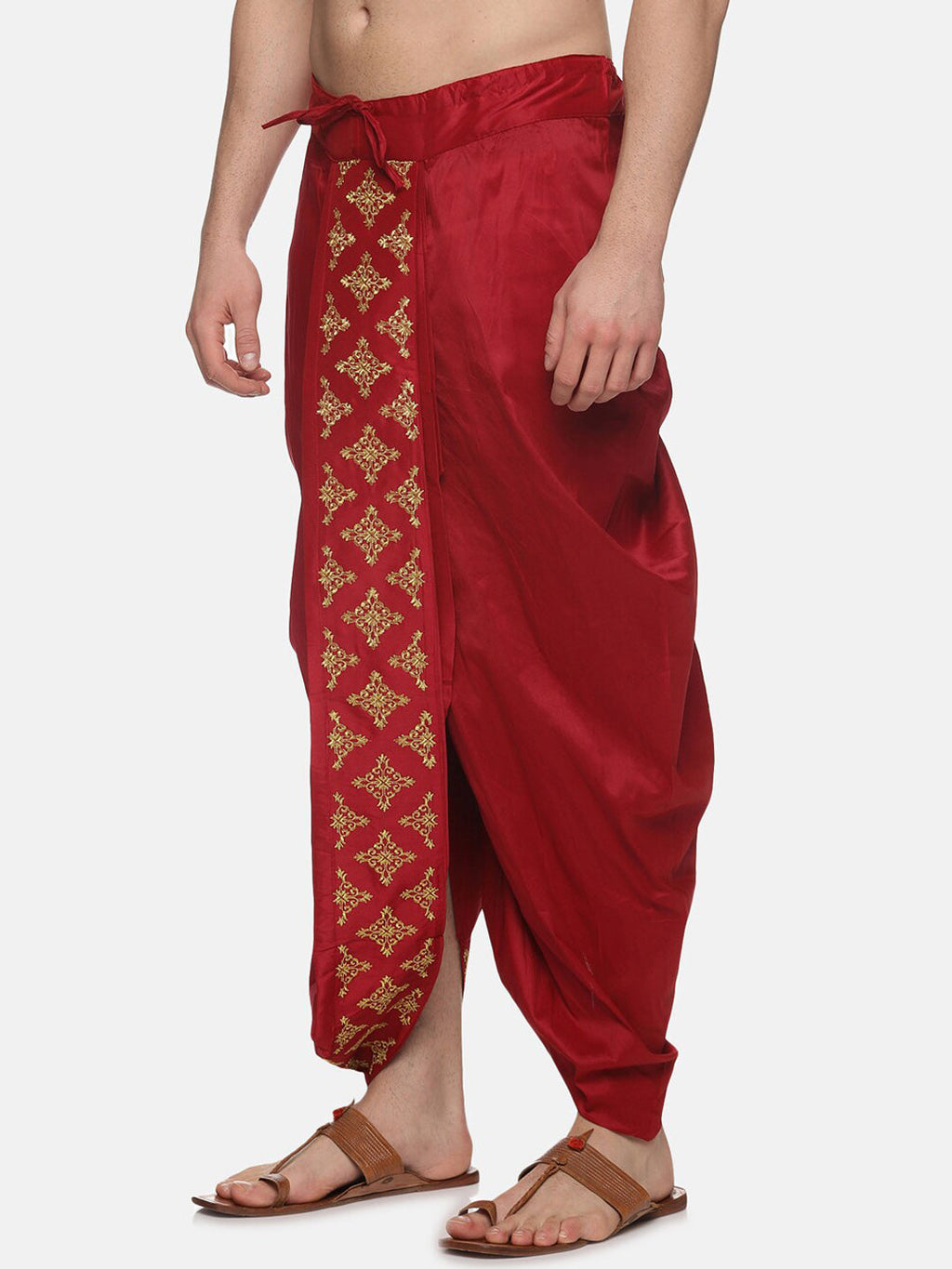 Sethukrishna Men Maroon Embroidered Dhotipants