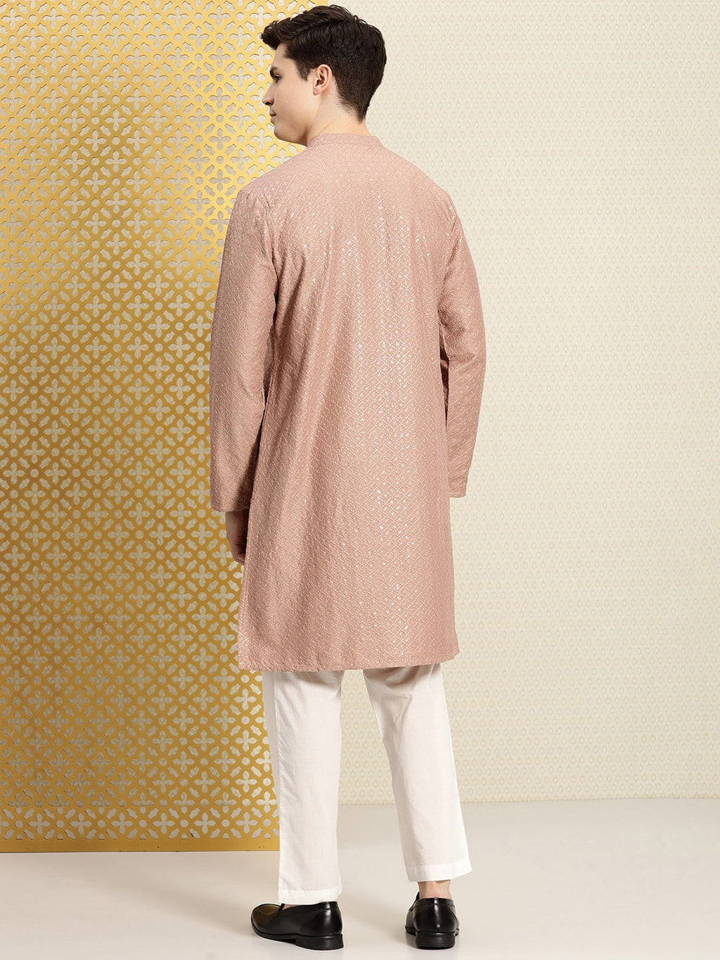 House of Pataudi Men Jashn Ethnic Motifs Embroidered Sequinned Kurta with Pyjamas