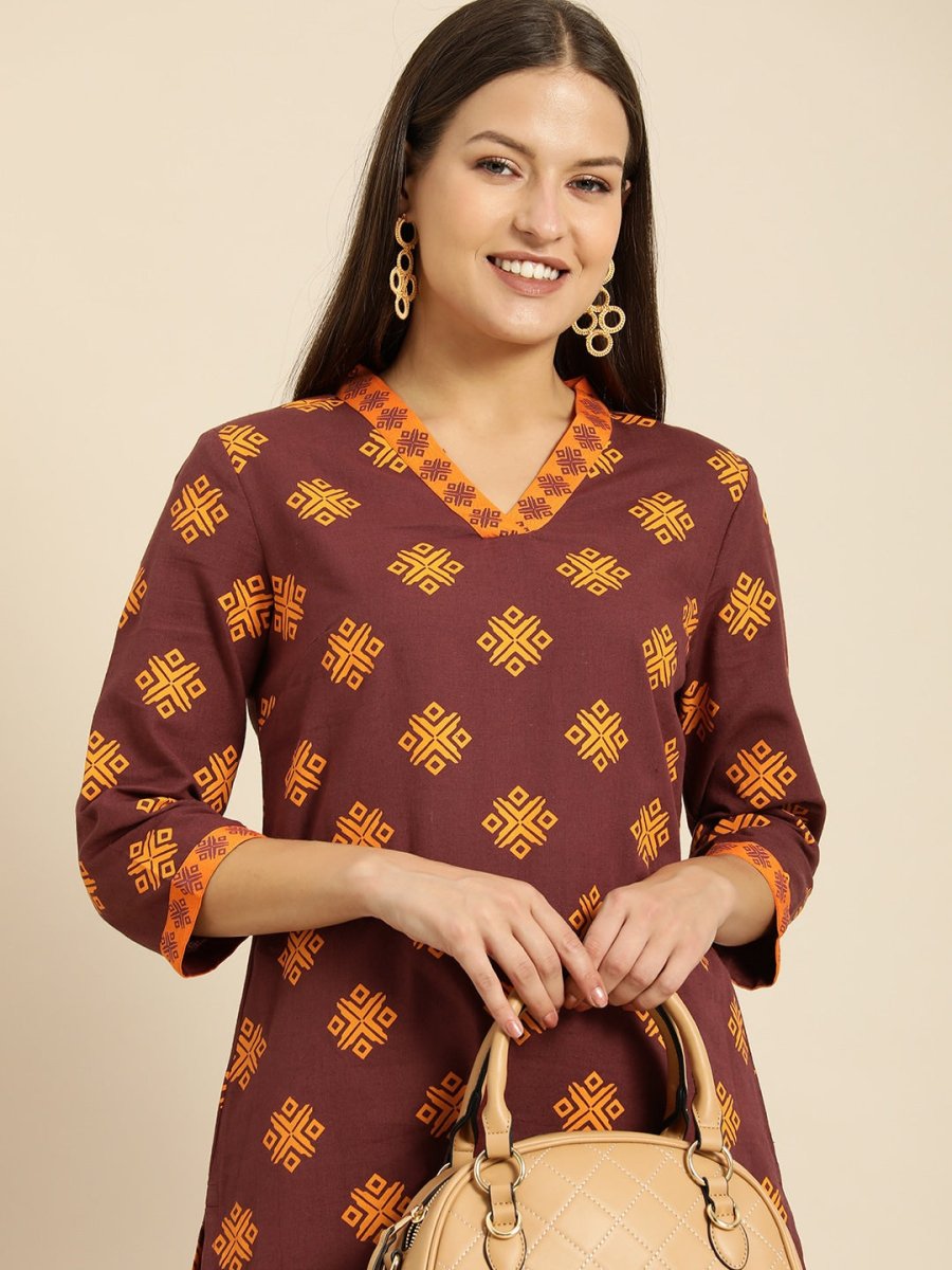 All About You Women Maroon Ethnic Motifs Printed Kurta with Printed Trousers