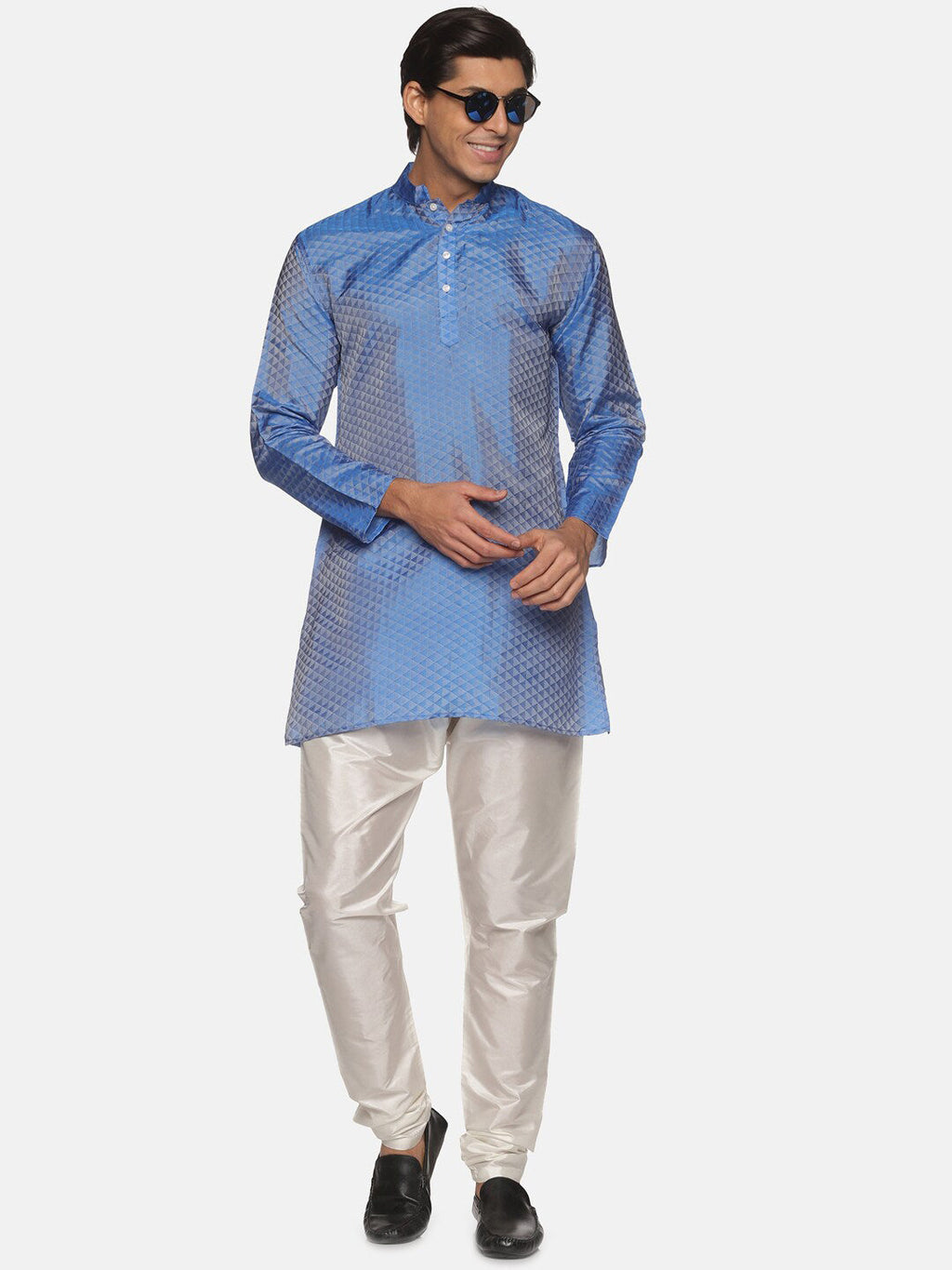 Sethukrishna Men Blue Printed Kurta with Pyjamas