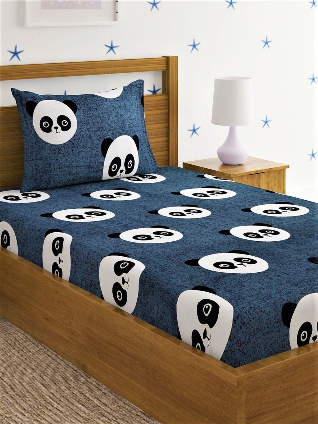 Home Sizzler Grey & White Panda 210 TC Bedsheet with Pillow Cover