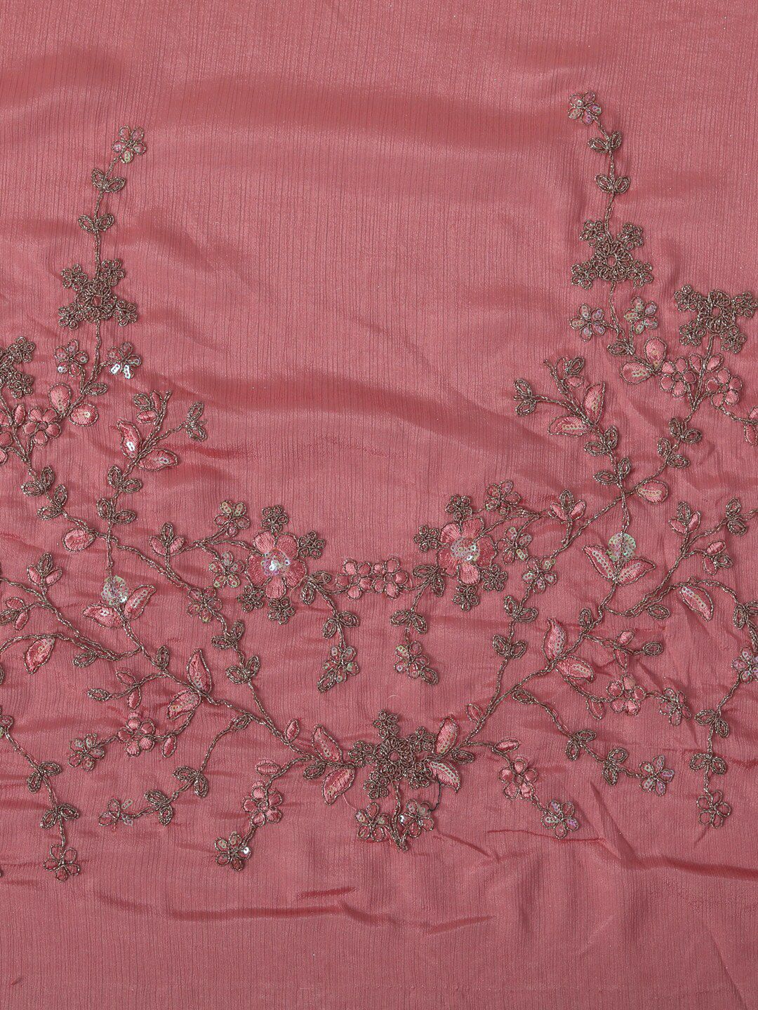 kasee Pink & Silver-Toned Floral Embroidered Pure Chiffon Saree