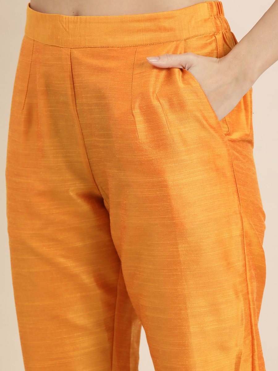 All About You Women Orange Regular Kurta with Trousers & With Dupatta