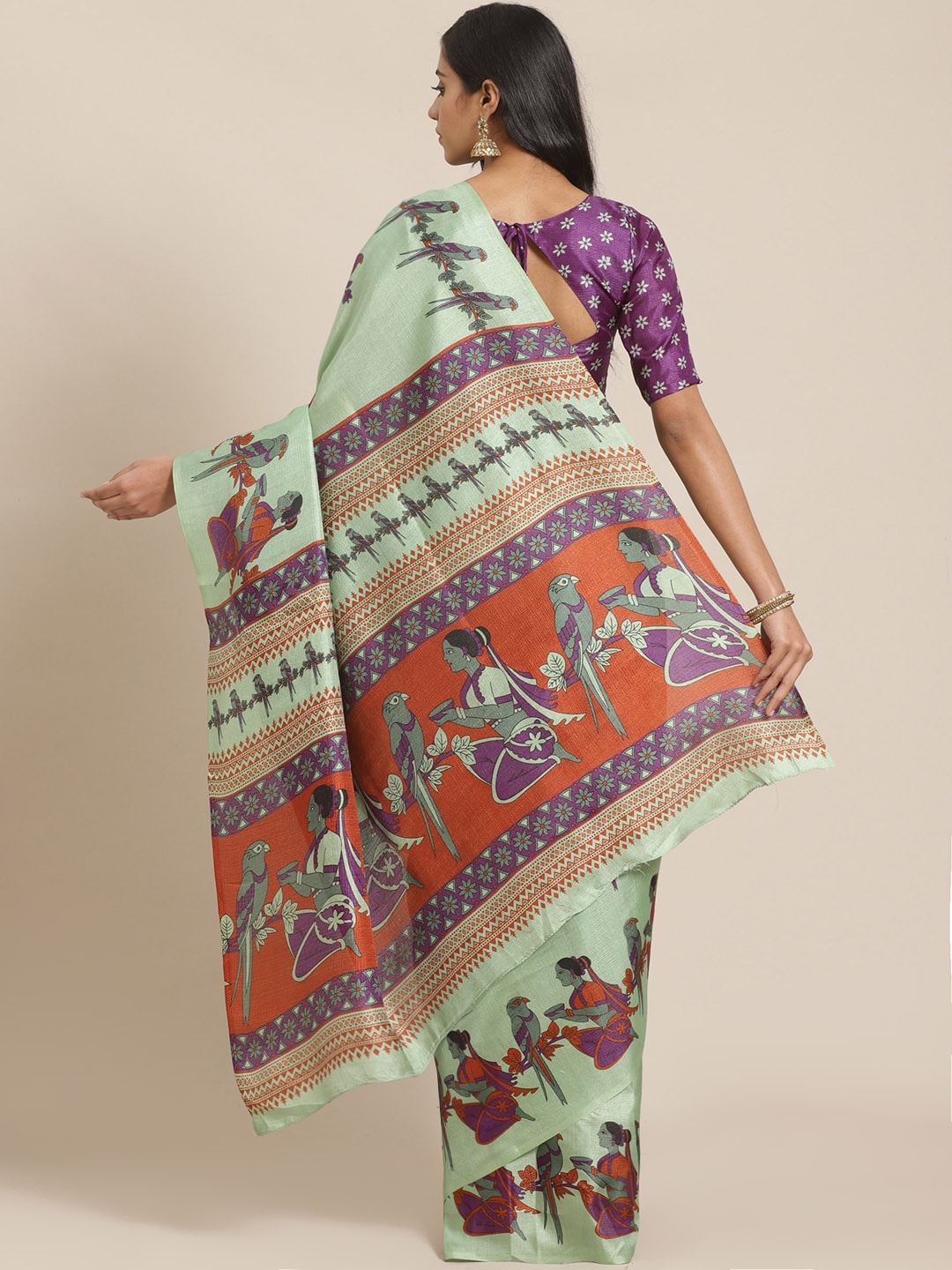 Saree Mall Green & Purple Ethnic Motifs Print Bhagalpuri Saree