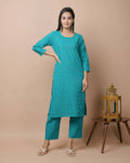 Kaajh Women's Green Solid Mirror Embellishment Kurta