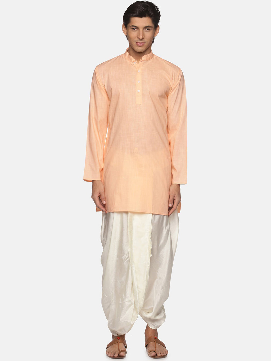 Sethukrishna Men Orange Pure Cotton Kurta with Salwar