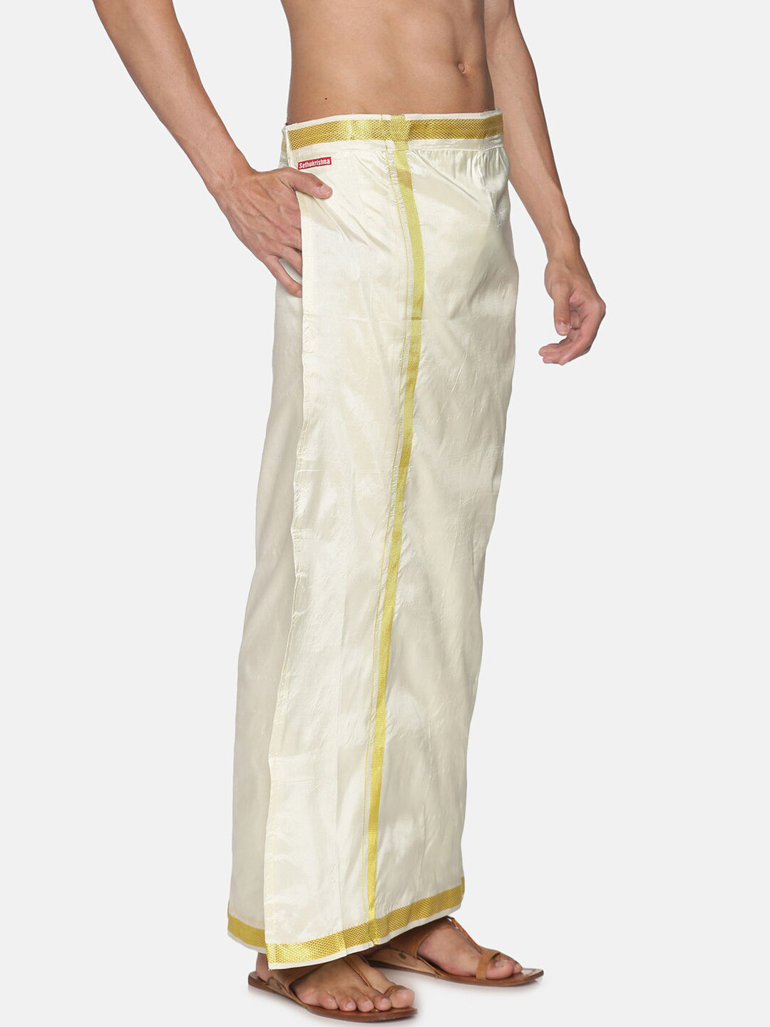Sethukrishna Men Cream-Coloured Solid Readymade Dhoti