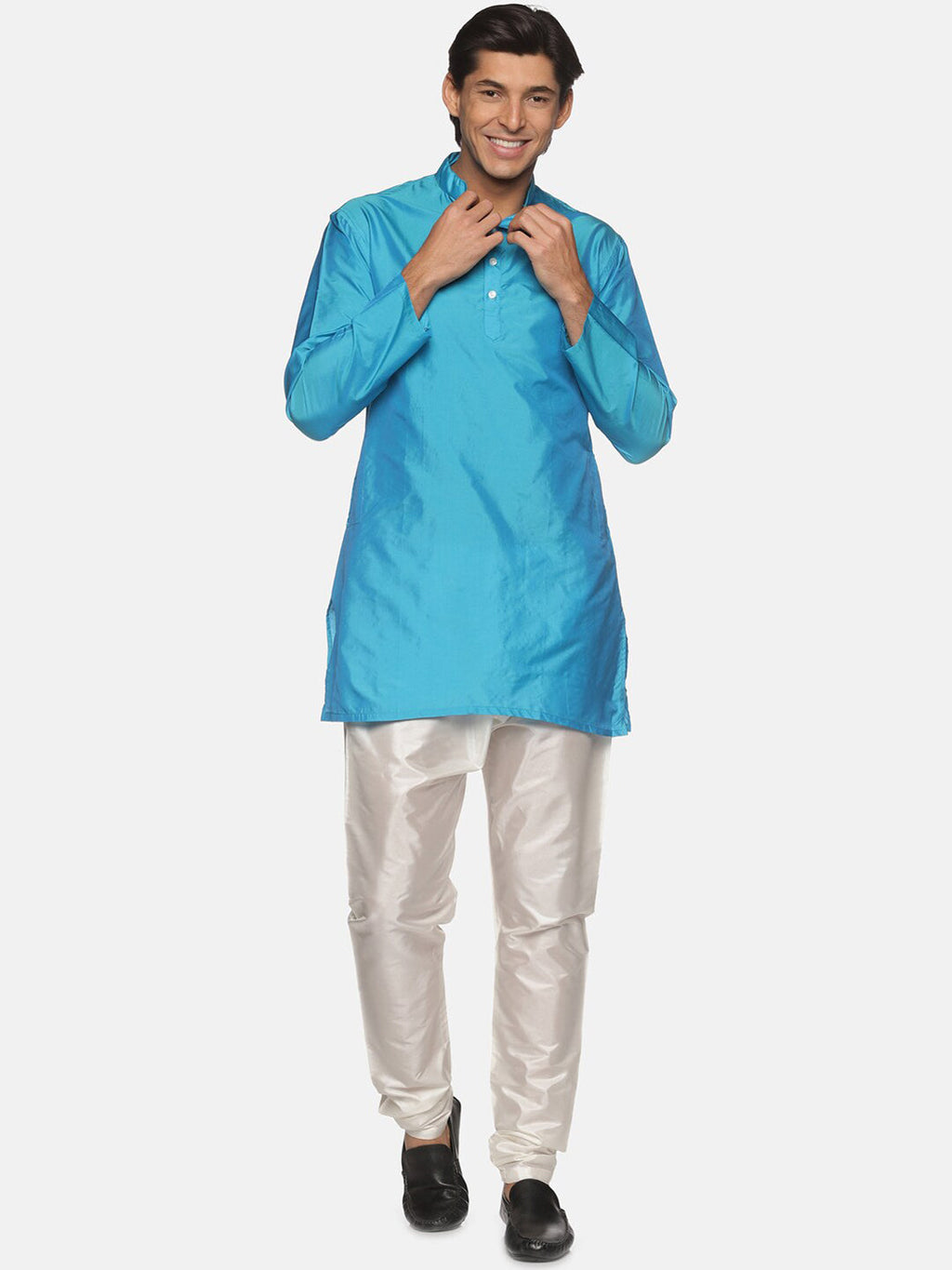 Sethukrishna Men Turquoise Blue Kurta with Pyjamas