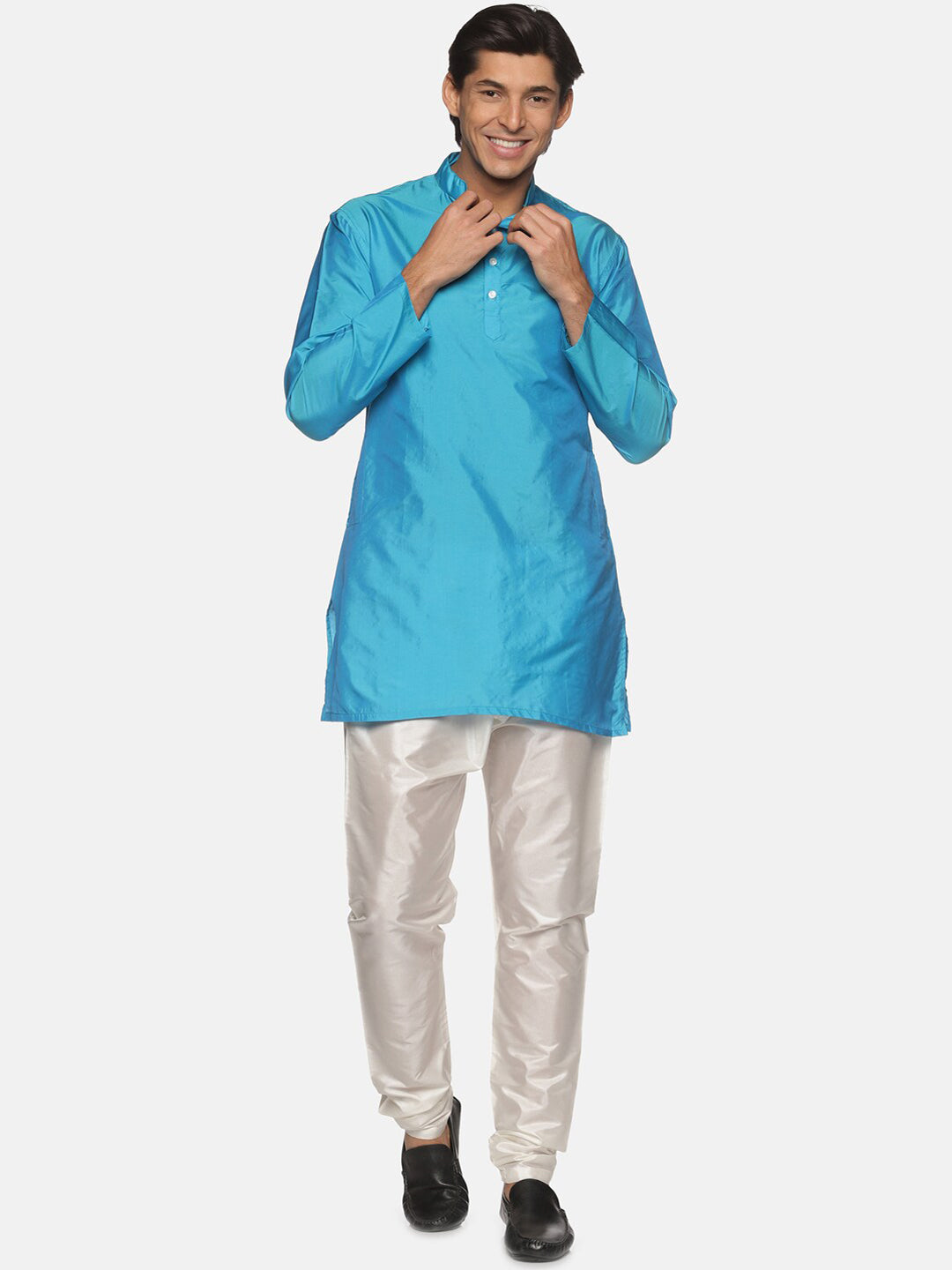 Sethukrishna Men Turquoise Blue Kurta with Pyjamas