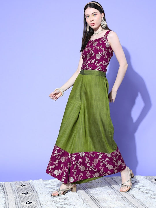 InWeave Women's Wine Brocade Strappy Top W Olive Wine Brocade Palazzo Set