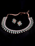 Saraf RS Jewellery Sea Green & Rose Gold-Polished American Diamond Studded Jewellery Set