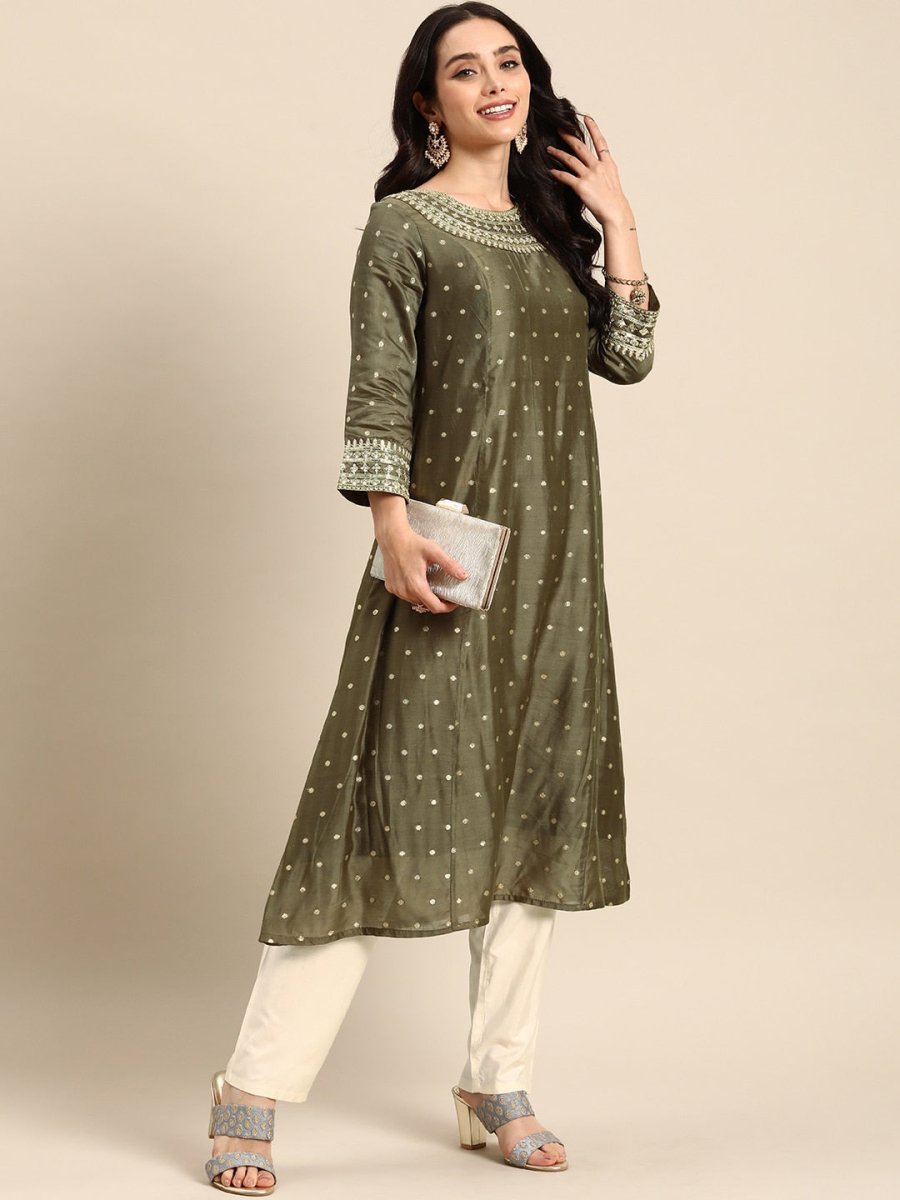 All About You Ethnic Motifs Embroidered Empire Sequinned Kurta with Trousers