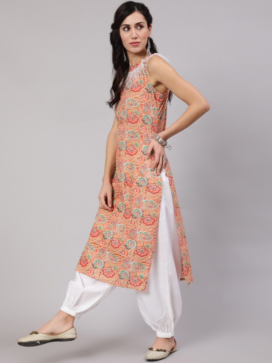 Aks Ethnic Motifs Printed Halter Neck Cotton Kurta