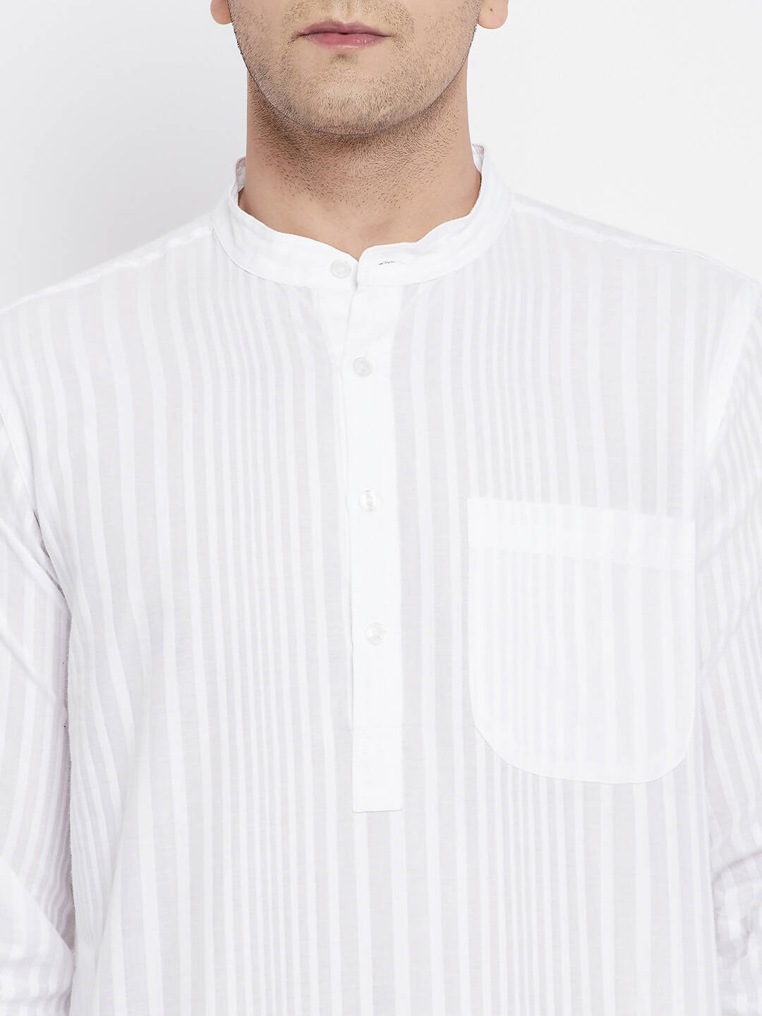 Even Apparels White Pure Cotton Men Kurta With Band Collar