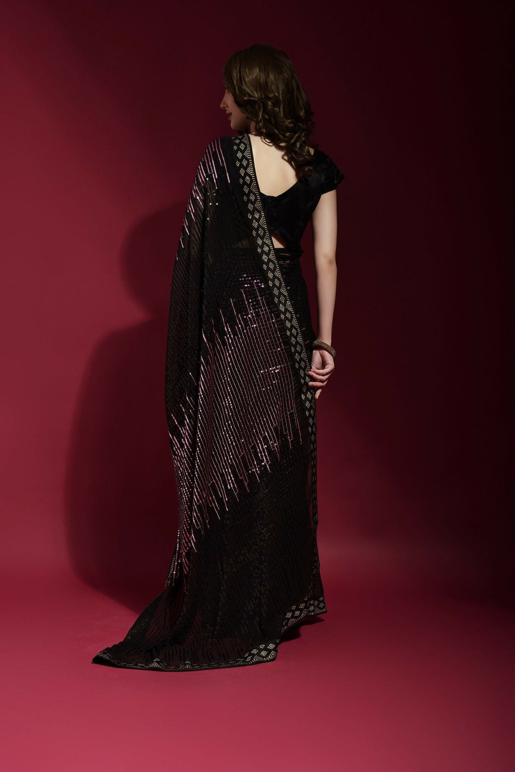 Vegaa Fashion Black Georgette Embroidered Party Wear Saree