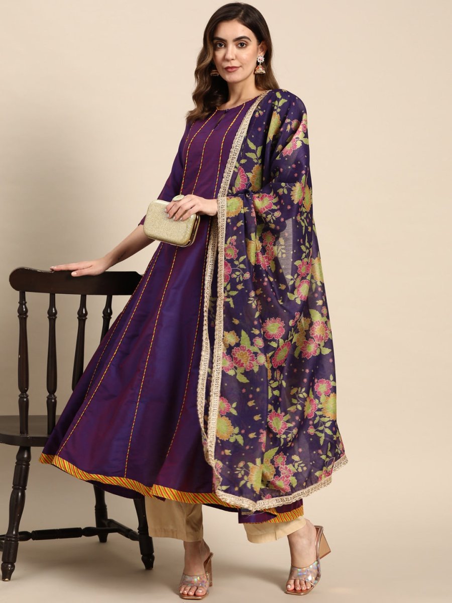 All About You Women Keyhole Neck A-Line Kurta & Dupatta